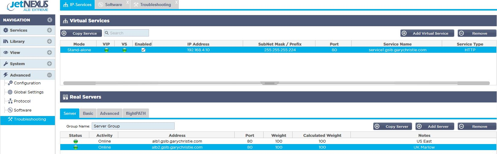 Server Gsb GSLB Configuration