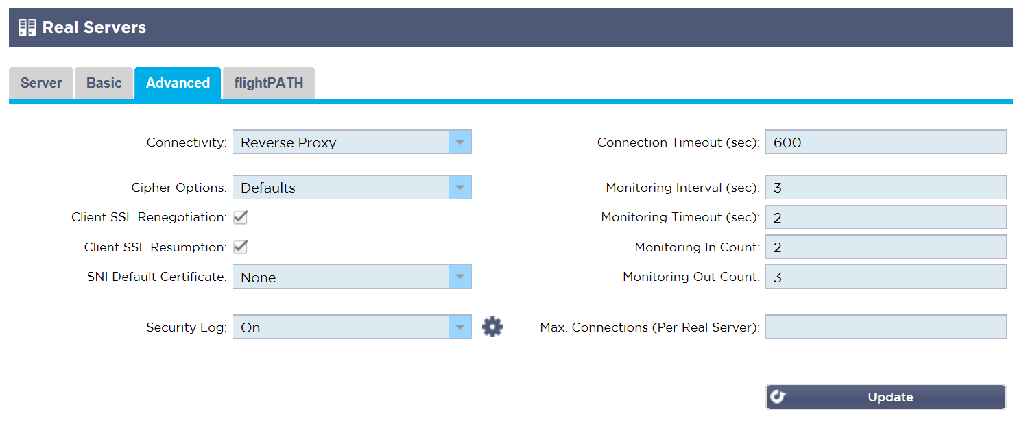 real servers Advanced setting