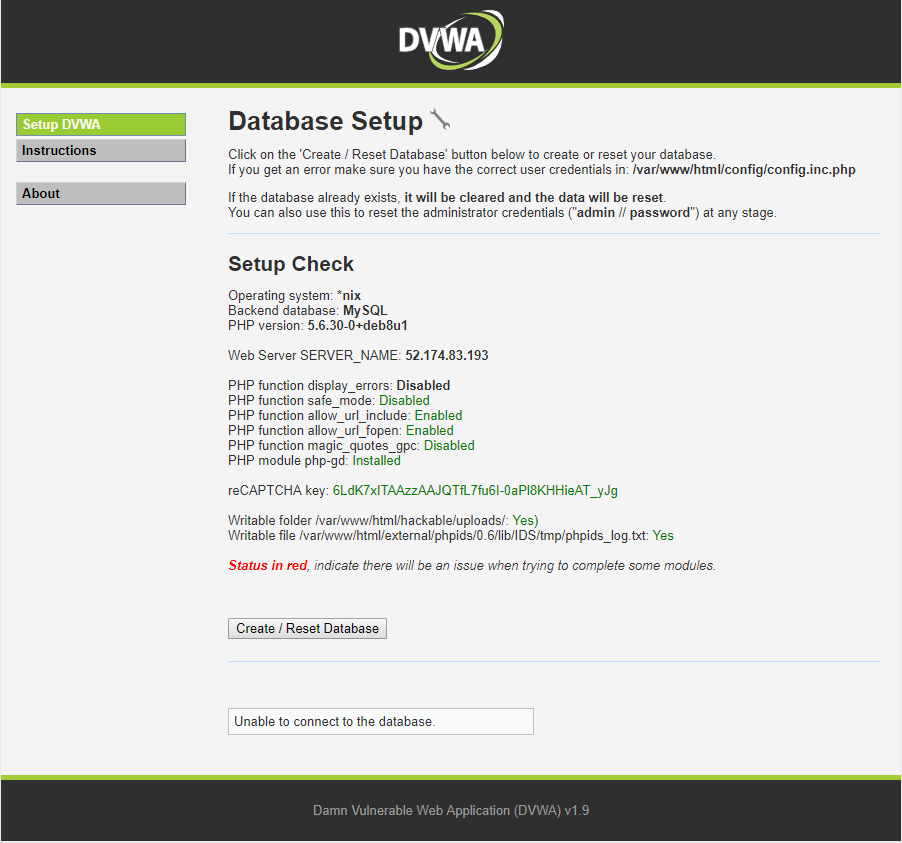 DVWA DatabaseSetup