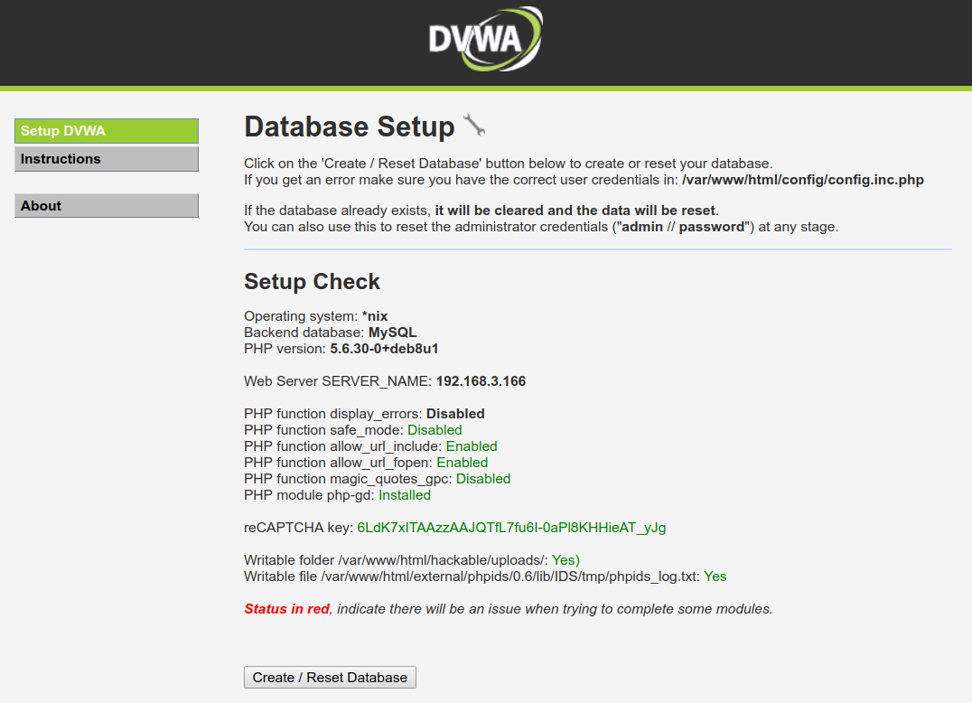 DVWA DatabaseSetup