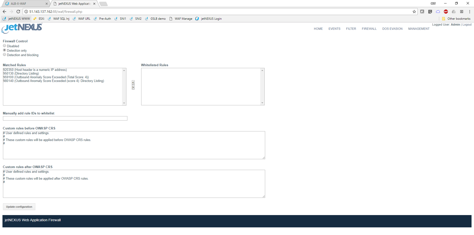 jetnexus WAF WHITELIST