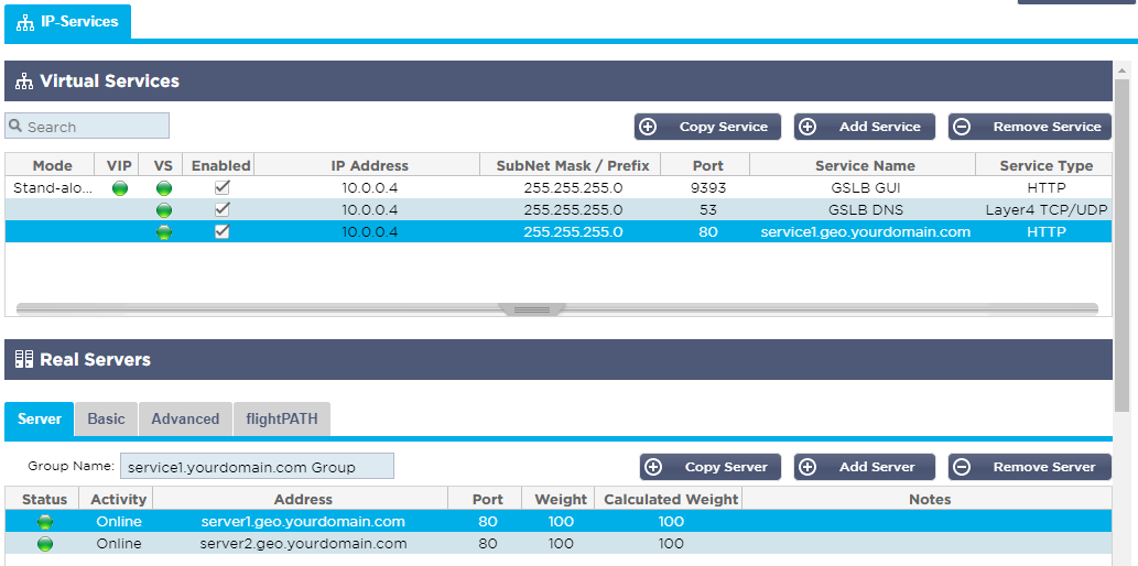 GSLB IP Services Domain Service
