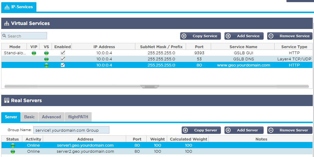 GSLB IP Services Standby